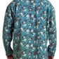 Blue Floral Cotton Button Down Denim Shirt