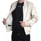 Off White LeatherPerforated Full Zip Jacket