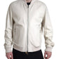Off White LeatherPerforated Full Zip Jacket