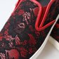 Black Red Lace Slip On Low Top Sneakers Shoes