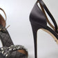 Gray Satin Ankle Strap Crystal Sandals Shoes