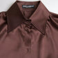 Brown Silk Collared Long Sleeves Top Blouse