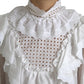 White Cotton Lace Trim Turtle Neck Blouse