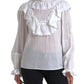 White Cotton Lace Trim Turtle Neck Blouse