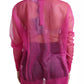 Pink Sheer Long Sleeves Crewneck Top Blouse