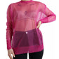 Pink Sheer Long Sleeves Crewneck Top Blouse