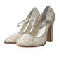 White Lace Crystals Heels Sandals Shoes