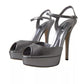 Silver Leather Platform Heels Sandals Shoes