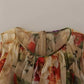 Beige Floral Sleeveless Round Neck Mini Dress