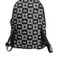 Black White Crown Printed Nylon School Backpack Bag