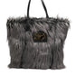 Black Oversize Faux Fur Shopping Tote Bag