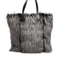 Black Oversize Faux Fur Shopping Tote Bag