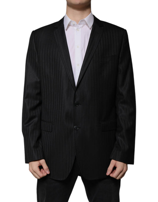 Dark Gray Stripe Wool Single Breasted Blazer