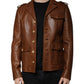 Brown Calfskin Leather Button Down Jacket