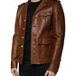 Brown Calfskin Leather Button Down Jacket