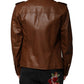 Brown Calfskin Leather Button Down Jacket