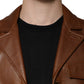 Brown Calfskin Leather Button Down Jacket