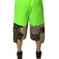 Green Patchwork Cargo Bermuda Shorts