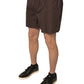 Brown Cotton Blend Men Mid Waist Shorts