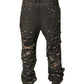 Gray Tattered Cotton Straight Men Denim Jeans
