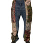 Blue Patchwork Cotton Straight Denim Jeans