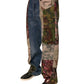 Blue Patchwork Cotton Straight Denim Jeans