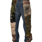 Blue Patchwork Cotton Straight Denim Jeans