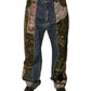 Blue Patchwork Cotton Straight Denim Jeans