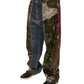 Blue Patchwork Cotton Straight Denim Jeans