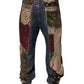 Blue Patchwork Cotton Straight Denim Jeans