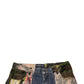 Blue Patchwork Cotton Straight Denim Jeans