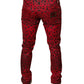 Red Leopard Cotton Stretch Skinny Denim Jeans