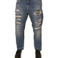Blue Tattered Straight Cropped Denim Jeans