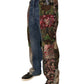 Blue Patchwork Cotton Straight Denim Jeans