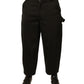 Black Cotton Mid Waist Cropped Pants