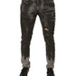 Gray Embellished Cotton Skinny Denim Jeans