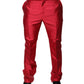 Red Silk Slim Fit Mid Waist Dress Formal Pants