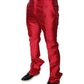 Red Silk Slim Fit Mid Waist Dress Formal Pants