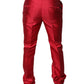 Red Silk Slim Fit Mid Waist Dress Formal Pants