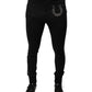 Black Horseshoe Embellished Wool Slim Fit Pants