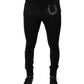 Black Horseshoe Embellished Wool Slim Fit Pants
