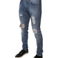 Blue Tattered Cotton Stretch Skinny Denim Jeans