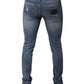 Blue Tattered Cotton Stretch Skinny Denim Jeans