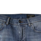 Blue Tattered Cotton Stretch Skinny Denim Jeans