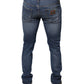 Blue Tattered Cotton Stretch Skinny Denim Jeans