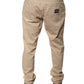 Beige Cotton Mid Waist Skinny Denim Jeans