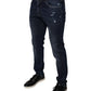 Dark Blue Cotton Logo Skinny Denim Jeans