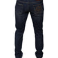 Dark Blue Cotton Logo Skinny Denim Jeans