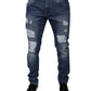 Blue Cotton Tattered Skinny Denim Jeans