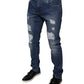 Blue Cotton Tattered Skinny Denim Jeans